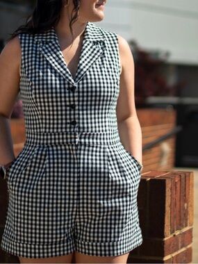 Calypso St. Barth Black & White Gingham Sleeveless Romper